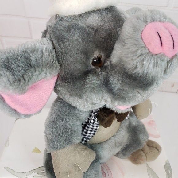 Vintage Belgium Gray Dressed Elephant Plush Trunk Up Pink RARE Stuffed Animal - Picture 2 of 12